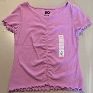 Girls Light Purple Ruched Short Sleeve Tee Casual